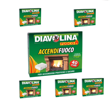 10 Diavolina Accendifuoco 40 Cubetti Confezione Richiudibile Camini stufe Barbecue